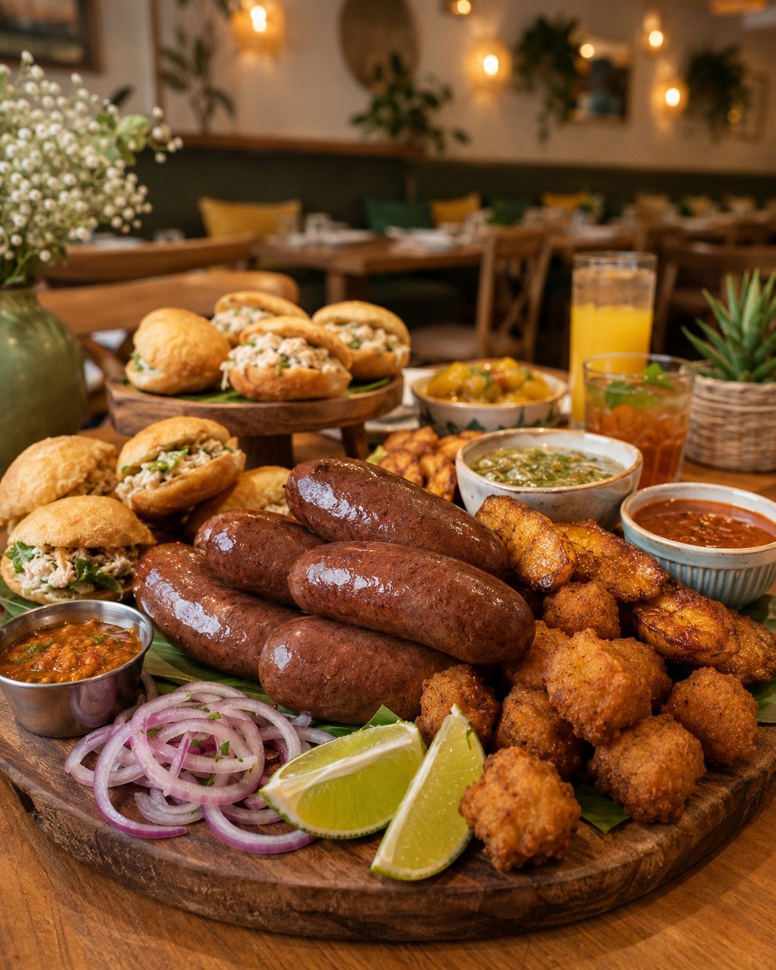 Planche brunch créole avec bokits, boudins et accras